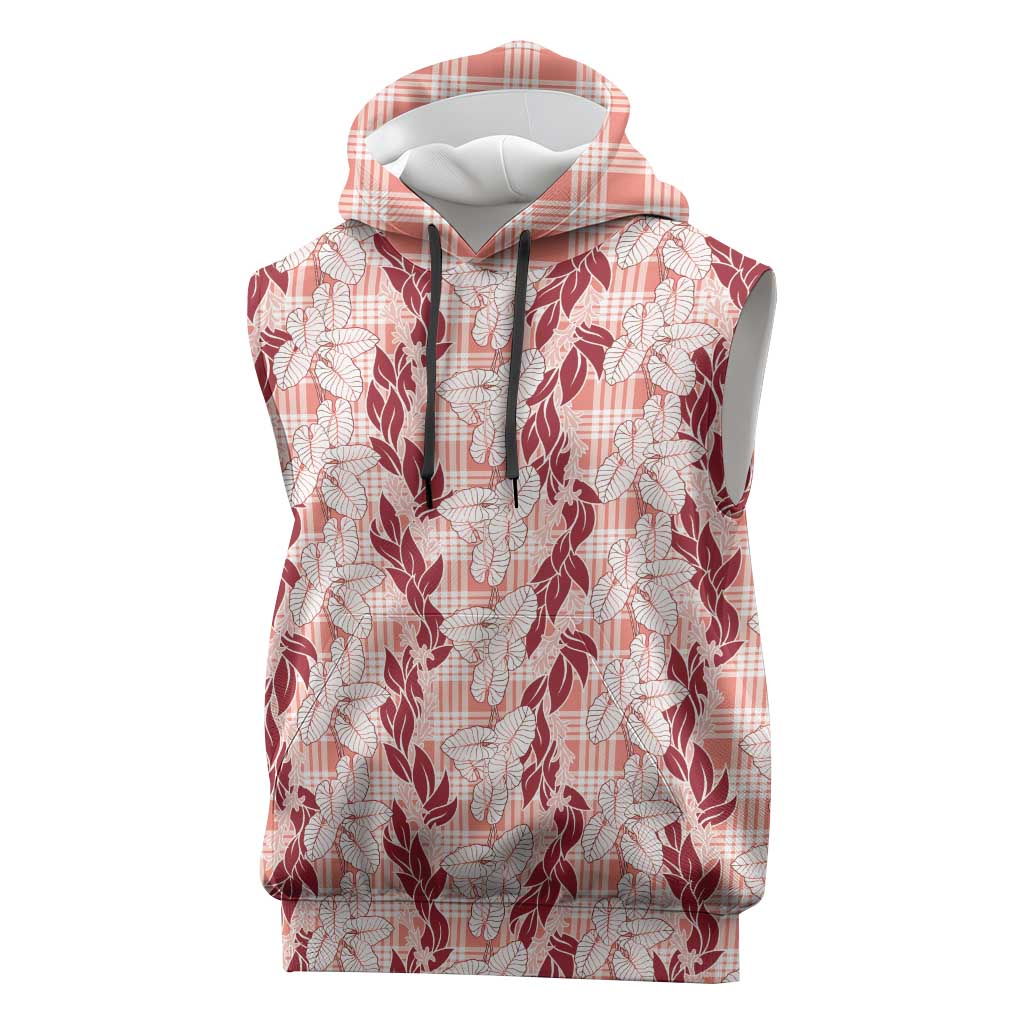 Hawaii Ti Leaf Maile Tuberose Lei Sleeveless Hoodie With Hanalei Leaf Red LT05 Red - Polynesian Pride