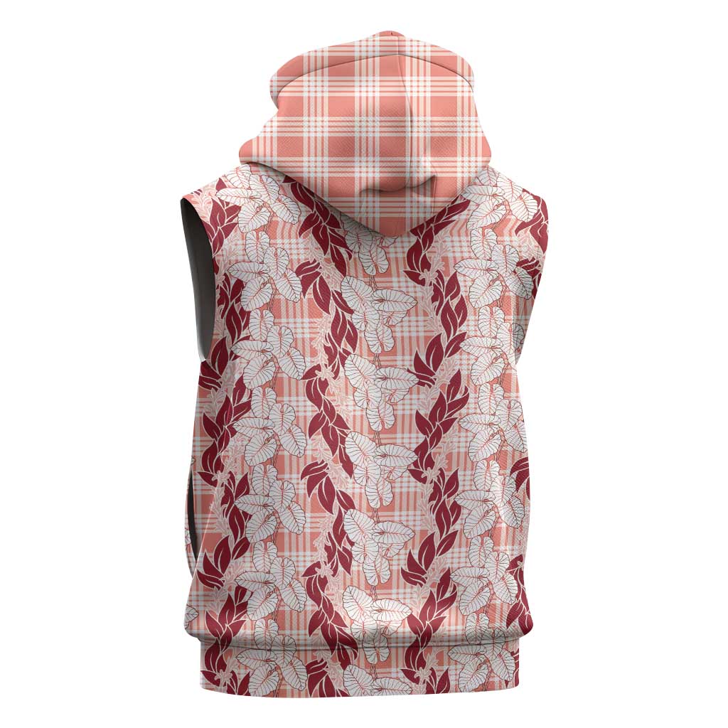 Hawaii Ti Leaf Maile Tuberose Lei Sleeveless Hoodie With Hanalei Leaf Red LT05 - Polynesian Pride