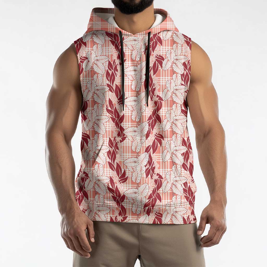 Hawaii Ti Leaf Maile Tuberose Lei Sleeveless Hoodie With Hanalei Leaf Red LT05 - Polynesian Pride