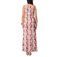 Hawaii Ti Leaf Maile Tuberose Lei Tank Maxi Dress With Hanalei Leaf Red LT05 - Polynesian Pride