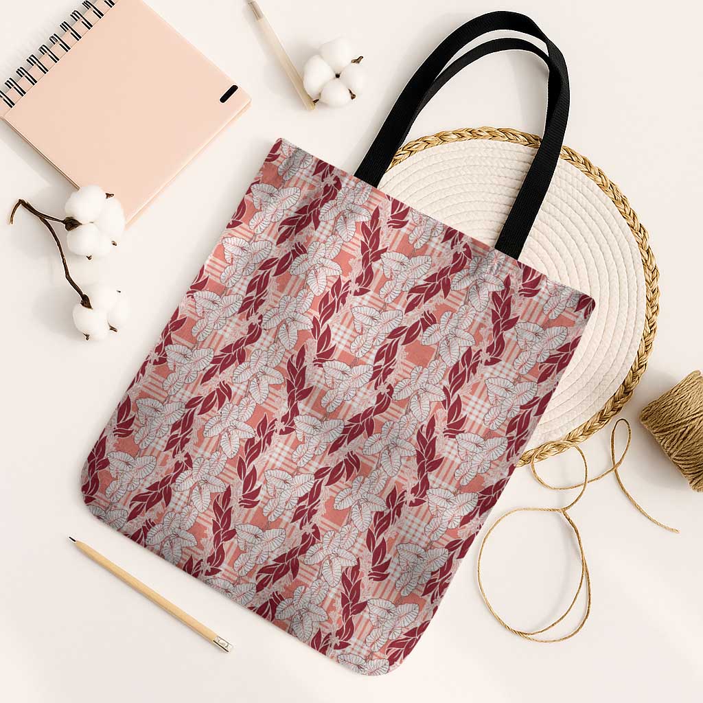 Hawaii Ti Leaf Maile Tuberose Lei Tote Bag With Hanalei Leaf Red LT05 Black Strap One Size Red - Polynesian Pride