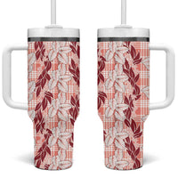Hawaii Ti Leaf Maile Tuberose Lei Tumbler With Handle With Hanalei Leaf Red LT05 One Size: 40 oz Red - Polynesian Pride