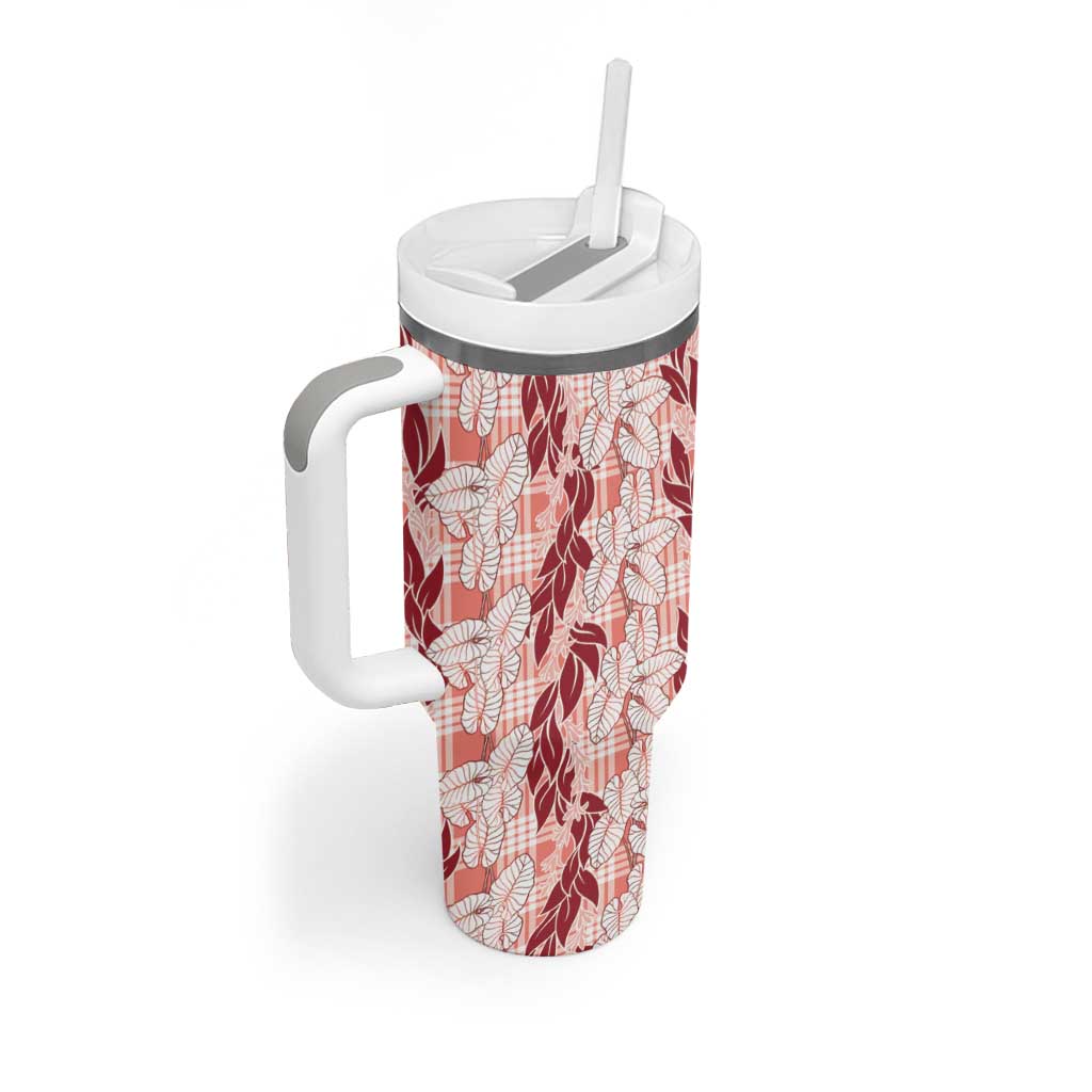 Hawaii Ti Leaf Maile Tuberose Lei Tumbler With Handle With Hanalei Leaf Red LT05 - Polynesian Pride