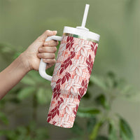 Hawaii Ti Leaf Maile Tuberose Lei Tumbler With Handle With Hanalei Leaf Red LT05 - Polynesian Pride