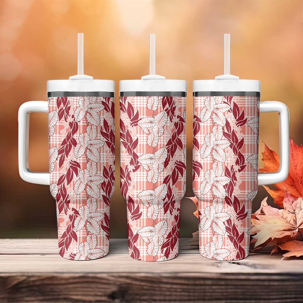 Hawaii Ti Leaf Maile Tuberose Lei Tumbler With Handle With Hanalei Leaf Red LT05 - Polynesian Pride
