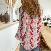 Hawaii Ti Leaf Maile Tuberose Lei Women Casual Shirt With Hanalei Leaf Red LT05 - Polynesian Pride
