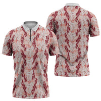 Hawaii Ti Leaf Maile Tuberose Lei Zipper Polo Shirt With Hanalei Leaf Red LT05 - Polynesian Pride