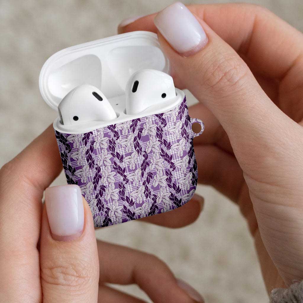 Hawaii Ti Leaf Maile Tuberose Lei AirPods Case With Hanalei Leaf Purple LT05 - Polynesian Pride