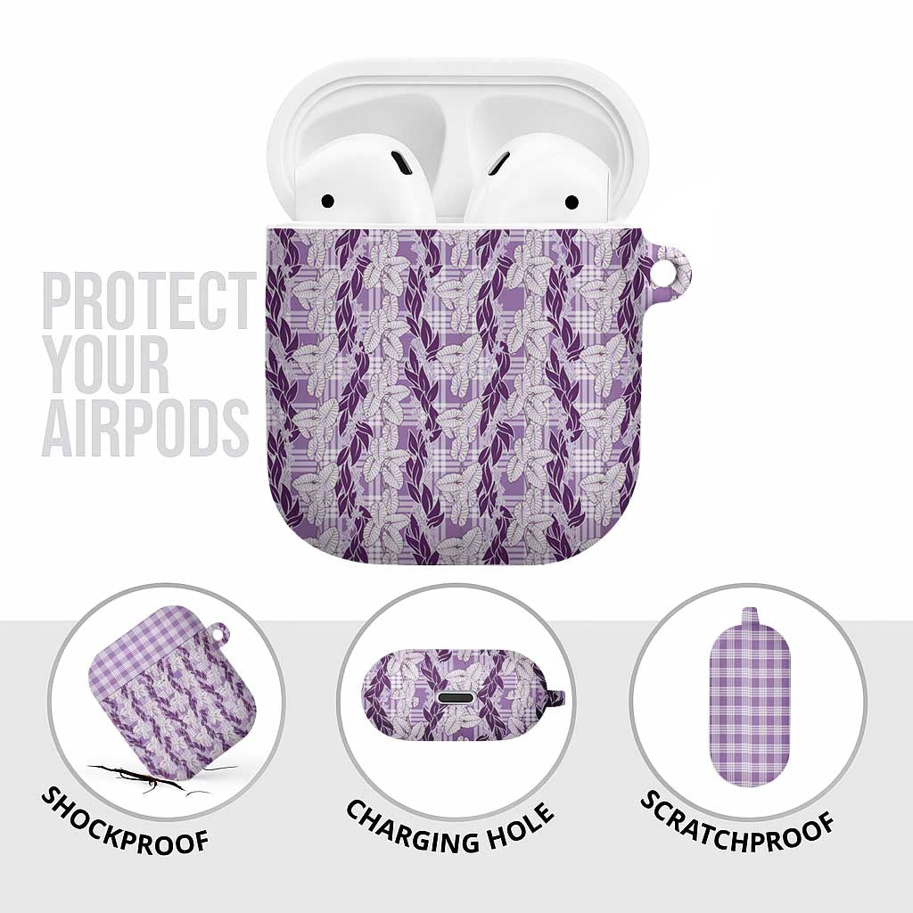 Hawaii Ti Leaf Maile Tuberose Lei AirPods Case With Hanalei Leaf Purple LT05 - Polynesian Pride