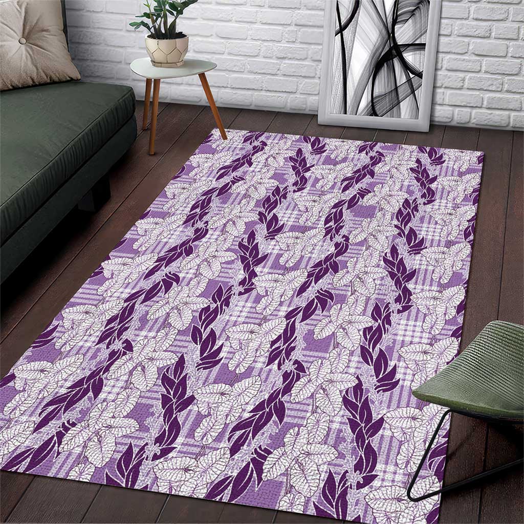 Hawaii Ti Leaf Maile Tuberose Lei Area Rug With Hanalei Leaf Purple