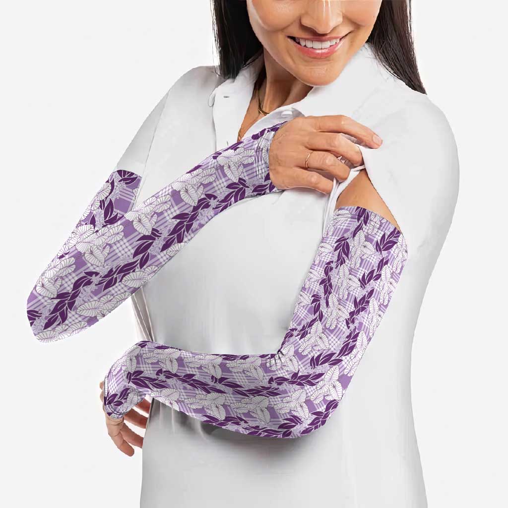 Hawaii Ti Leaf Maile Tuberose Lei Arm Sleeves With Hanalei Leaf Purple LT05 - Polynesian Pride