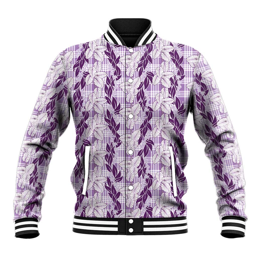 Hawaii Ti Leaf Maile Tuberose Lei Baseball Jacket With Hanalei Leaf Purple LT05 Unisex Purple - Polynesian Pride