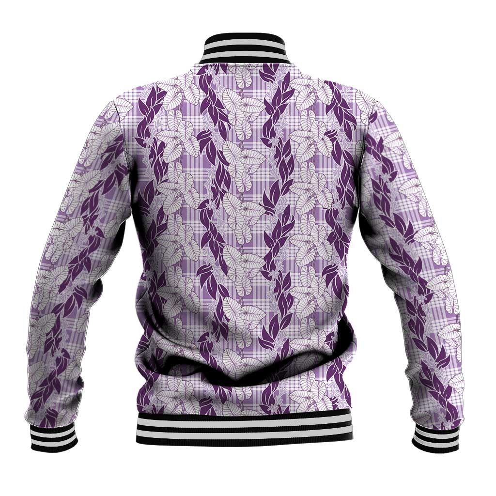 Hawaii Ti Leaf Maile Tuberose Lei Baseball Jacket With Hanalei Leaf Purple LT05 - Polynesian Pride