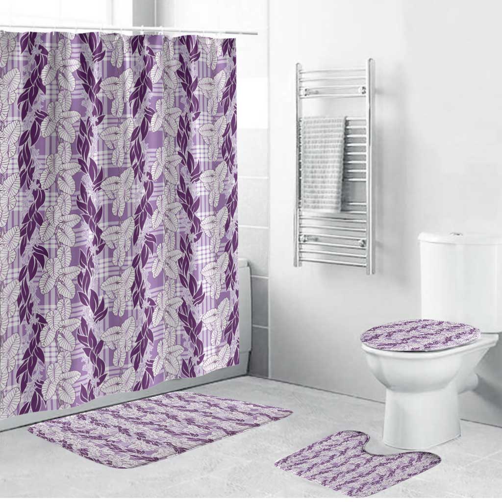 Hawaii Ti Leaf Maile Tuberose Lei Bathroom Set With Hanalei Leaf Purple LT05 Bathroom Set (4 pcs) Purple - Polynesian Pride
