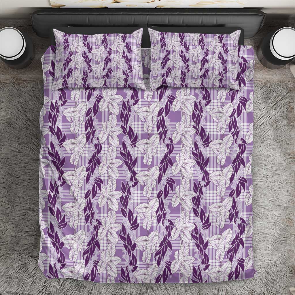 Hawaii Ti Leaf Maile Tuberose Lei Bedding Set With Hanalei Leaf Purple