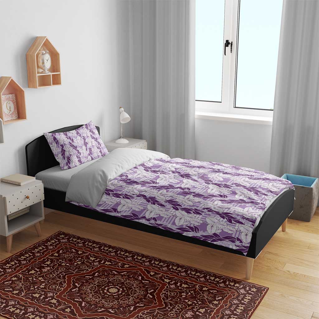 Hawaii Ti Leaf Maile Tuberose Lei Bedding Set With Hanalei Leaf Purple LT05 - Polynesian Pride
