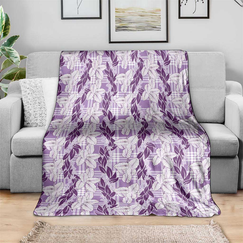 Hawaii Ti Leaf Maile Tuberose Lei Blanket With Hanalei Leaf Purple LT05 - Polynesian Pride