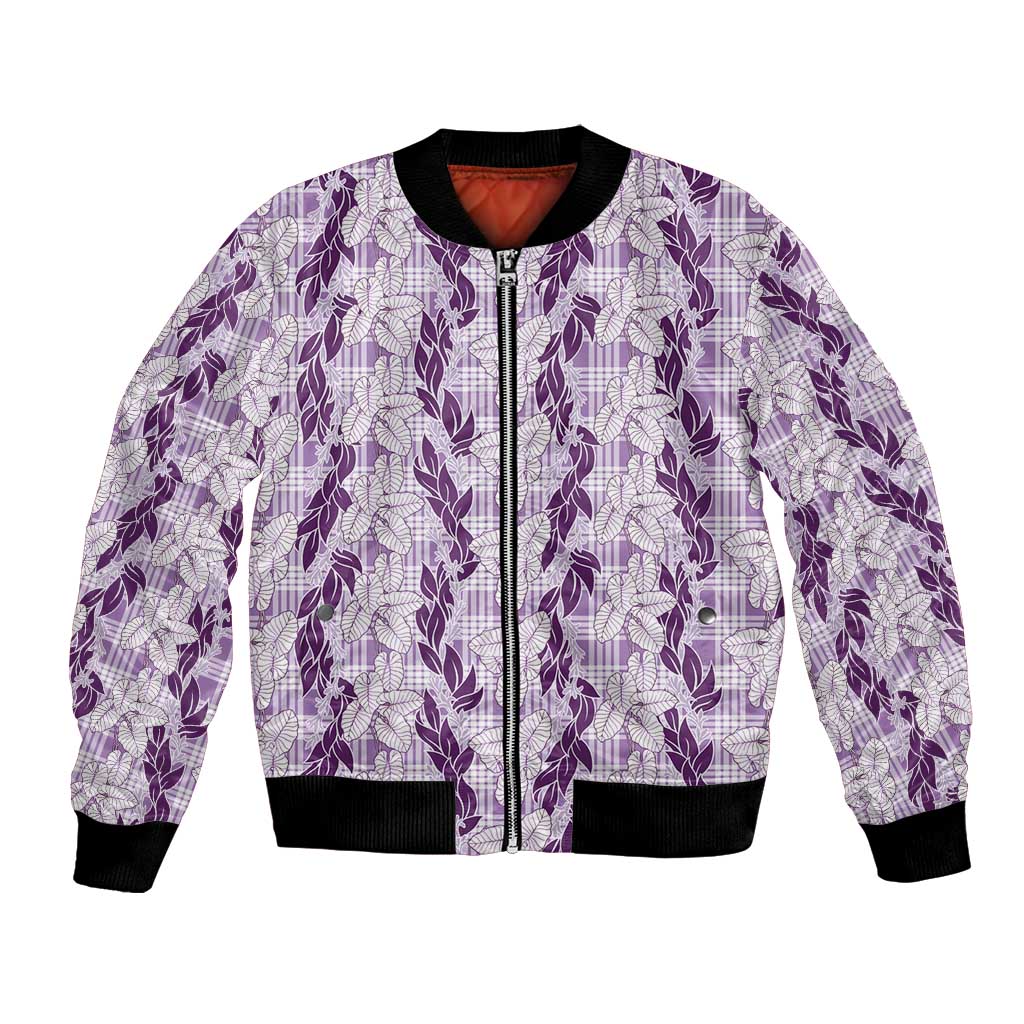 Hawaii Ti Leaf Maile Tuberose Lei Bomber Jacket With Hanalei Leaf Purple LT05 Unisex Purple - Polynesian Pride
