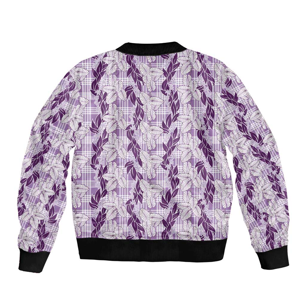 Hawaii Ti Leaf Maile Tuberose Lei Bomber Jacket With Hanalei Leaf Purple LT05 - Polynesian Pride