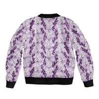 Hawaii Ti Leaf Maile Tuberose Lei Bomber Jacket With Hanalei Leaf Purple LT05 - Polynesian Pride