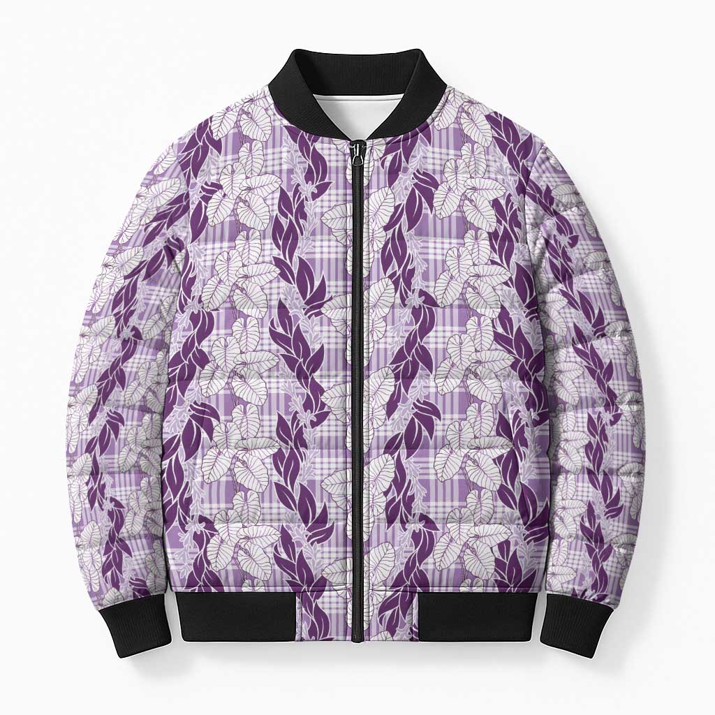 Hawaii Ti Leaf Maile Tuberose Lei Bomber Puffer Jacket With Hanalei Leaf Purple LT05 Unisex Purple - Polynesian Pride
