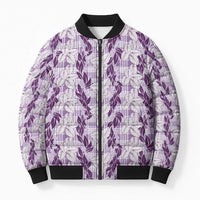 Hawaii Ti Leaf Maile Tuberose Lei Bomber Puffer Jacket With Hanalei Leaf Purple LT05 Unisex Purple - Polynesian Pride