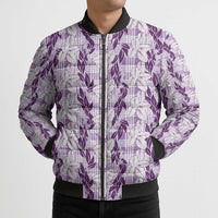 Hawaii Ti Leaf Maile Tuberose Lei Bomber Puffer Jacket With Hanalei Leaf Purple LT05 - Polynesian Pride