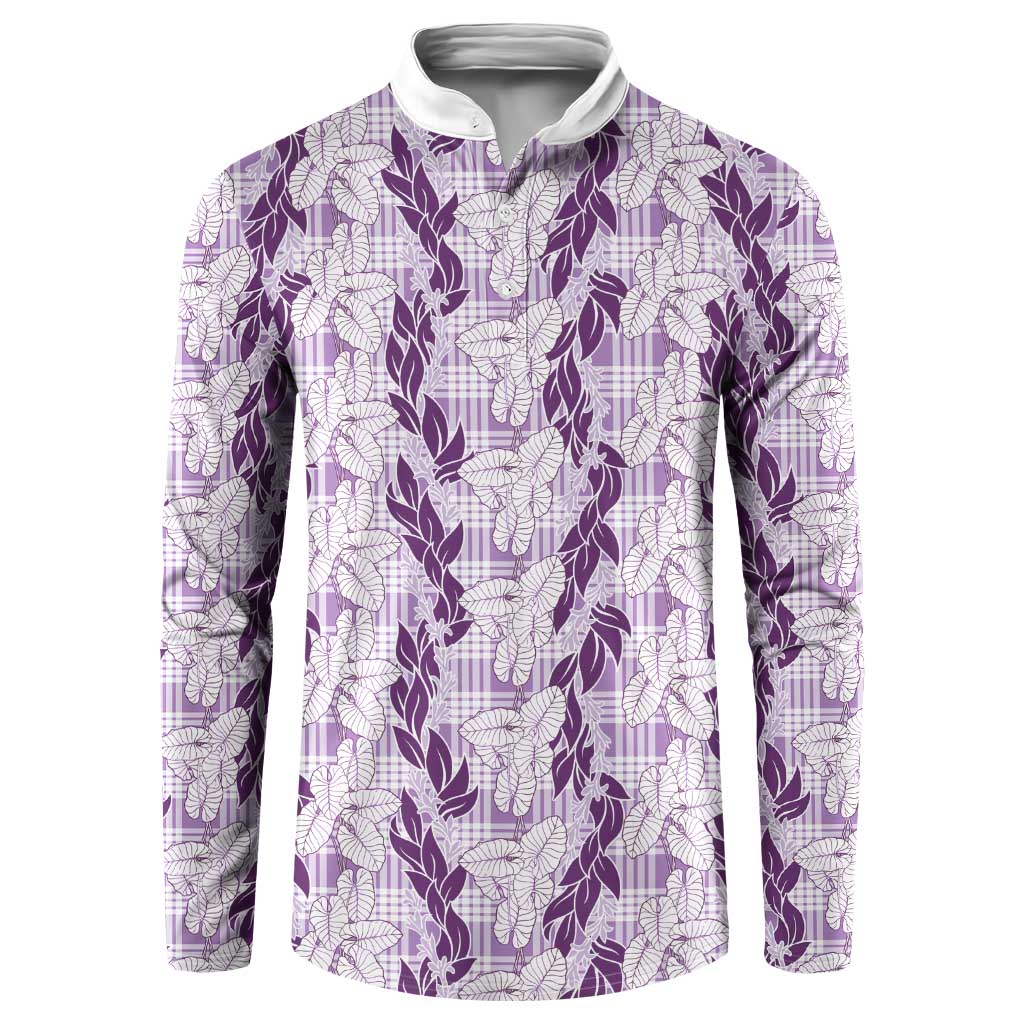 Hawaii Ti Leaf Maile Tuberose Lei Button Sweatshirt With Hanalei Leaf Purple LT05 Purple - Polynesian Pride