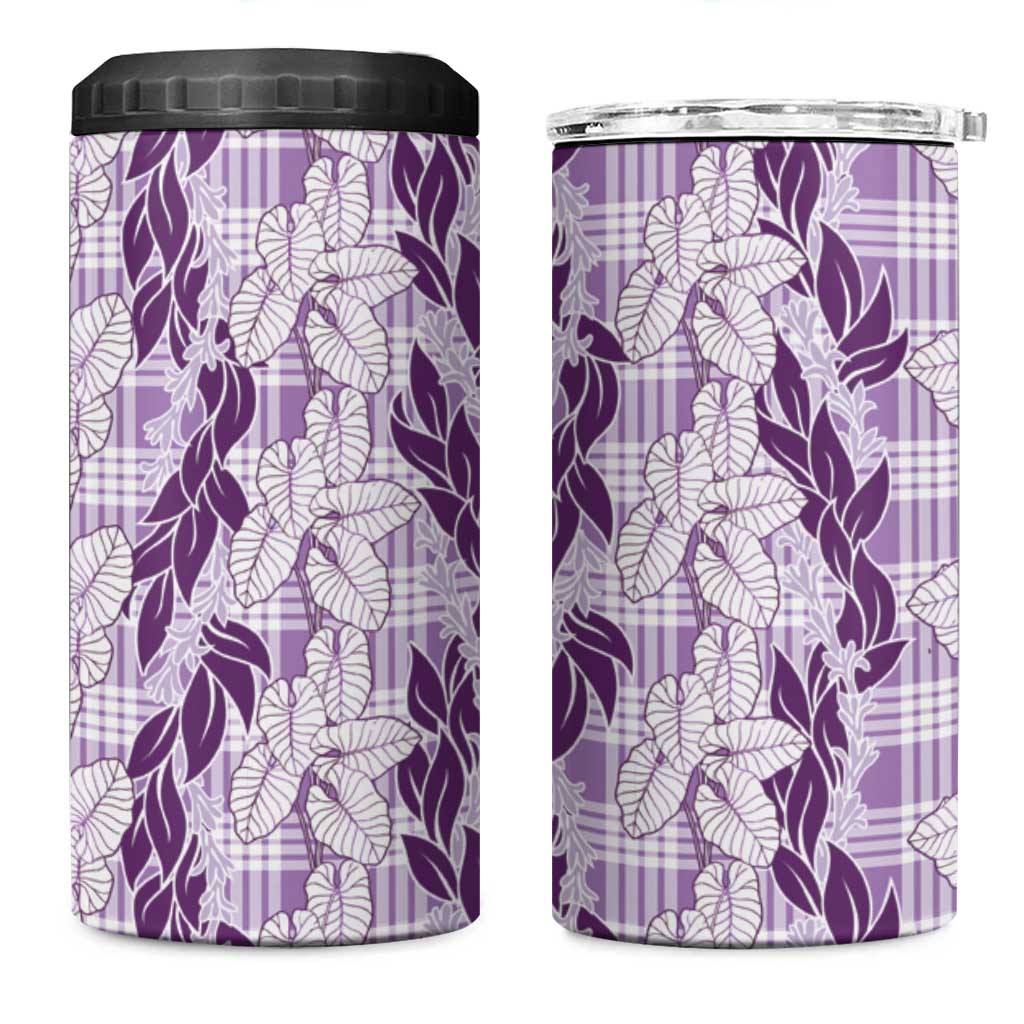 Hawaii Ti Leaf Maile Tuberose Lei 4 in 1 Can Cooler Tumbler With Hanalei Leaf Purple LT05 One Size: 16 oz Purple - Polynesian Pride