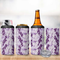 Hawaii Ti Leaf Maile Tuberose Lei 4 in 1 Can Cooler Tumbler With Hanalei Leaf Purple LT05 - Polynesian Pride