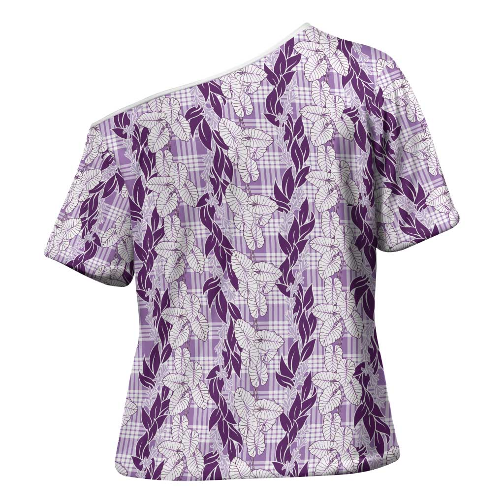 Hawaii Ti Leaf Maile Tuberose Lei Cross Shoulder Shirt With Hanalei Leaf Purple LT05 - Polynesian Pride