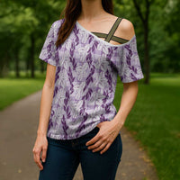 Hawaii Ti Leaf Maile Tuberose Lei Cross Shoulder Shirt With Hanalei Leaf Purple LT05 - Polynesian Pride