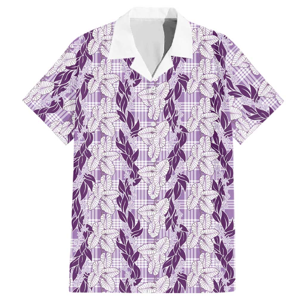 Hawaii Ti Leaf Maile Tuberose Lei Family Matching Short Sleeve Bodycon Dress and Hawaiian Shirt With Hanalei Leaf Purple LT05 Dad's Shirt - Short Sleeve Purple - Polynesian Pride