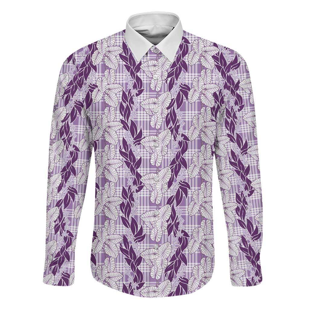 Hawaii Ti Leaf Maile Tuberose Lei Family Matching Short Sleeve Bodycon Dress and Hawaiian Shirt With Hanalei Leaf Purple LT05 Dad's Shirt - Long Sleeve Purple - Polynesian Pride