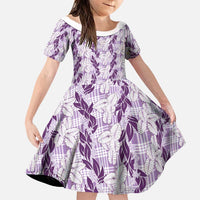 Hawaii Ti Leaf Maile Tuberose Lei Family Matching Summer Maxi Dress and Hawaiian Shirt With Hanalei Leaf Purple LT05 Daughter's Dress Purple - Polynesian Pride