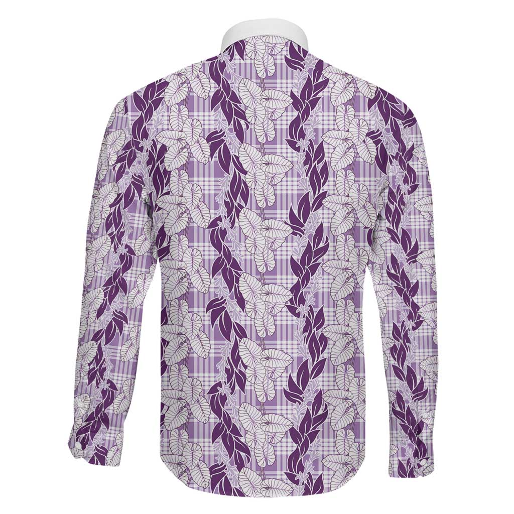 Hawaii Ti Leaf Maile Tuberose Lei Family Matching Summer Maxi Dress and Hawaiian Shirt With Hanalei Leaf Purple LT05 - Polynesian Pride