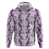 Hawaii Ti Leaf Maile Tuberose Lei Hoodie With Hanalei Leaf Purple LT05 Zip Hoodie Purple - Polynesian Pride