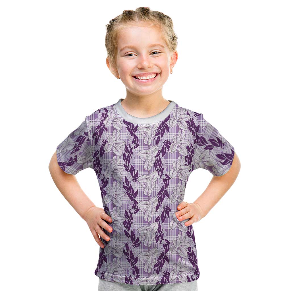 Hawaii Ti Leaf Maile Tuberose Lei Kid T Shirt With Hanalei Leaf Purple