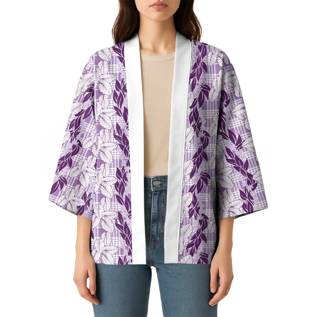 Hawaii Ti Leaf Maile Tuberose Lei Kimono With Hanalei Leaf Purple LT05 - Polynesian Pride
