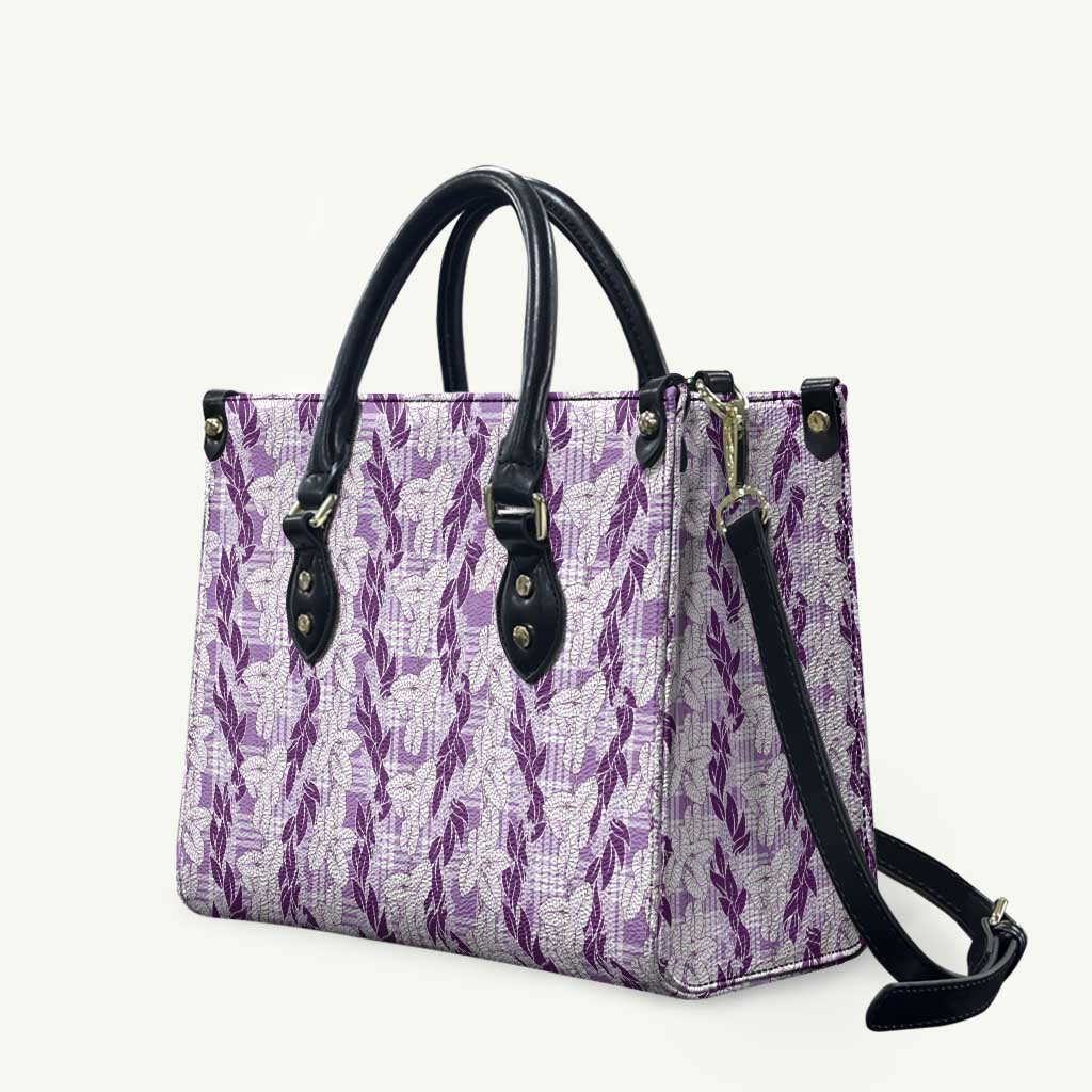 Hawaii Ti Leaf Maile Tuberose Lei Leather Bag With Hanalei Leaf Purple