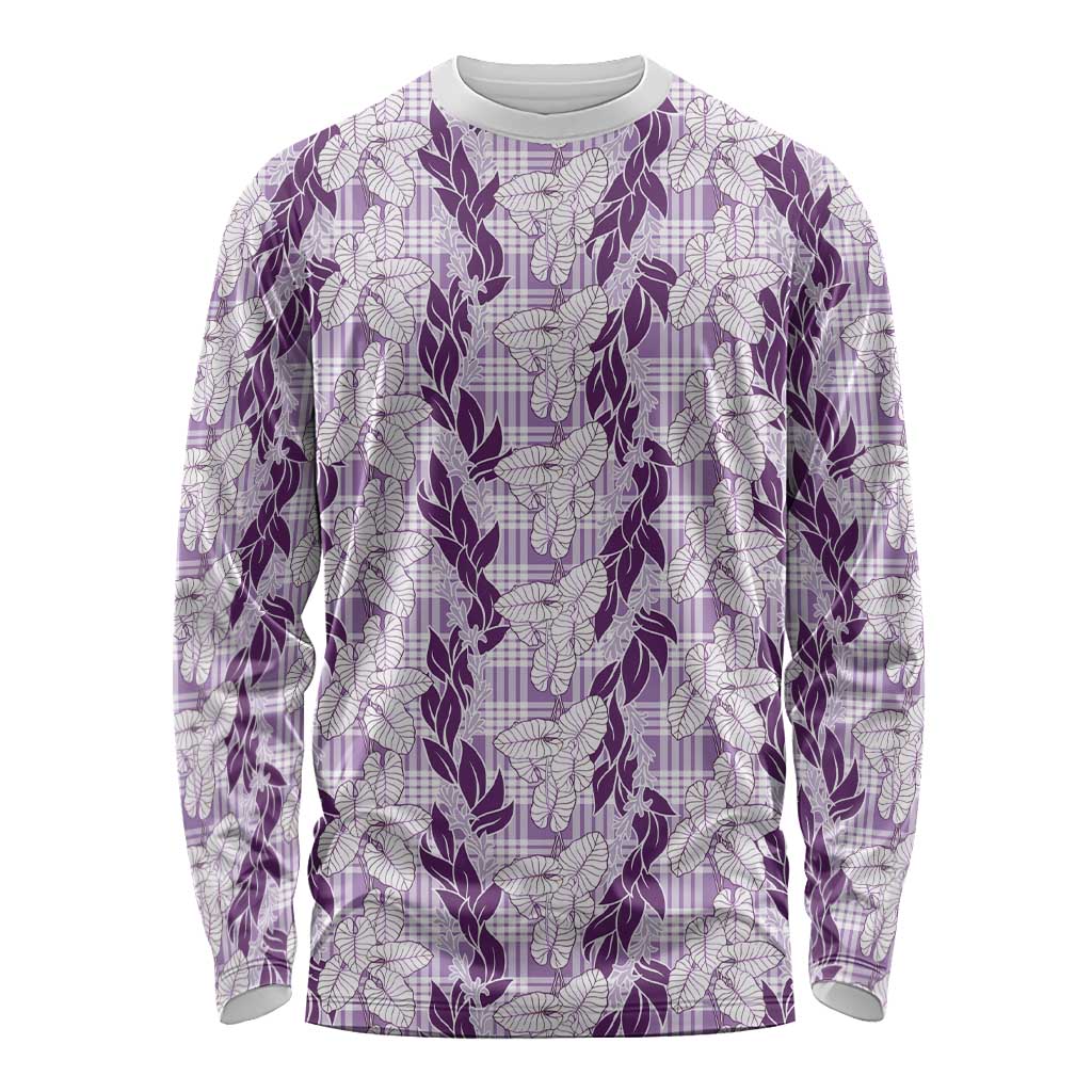 Hawaii Ti Leaf Maile Tuberose Lei Long Sleeve Shirt With Hanalei Leaf Purple LT05 Unisex Purple - Polynesian Pride