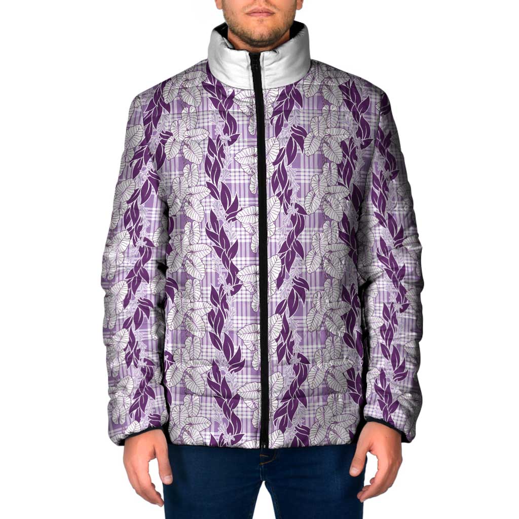 Hawaii Ti Leaf Maile Tuberose Lei Padded Jacket With Hanalei Leaf Purple LT05 Men Purple - Polynesian Pride
