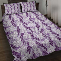 Hawaii Ti Leaf Maile Tuberose Lei Quilt Bed Set With Hanalei Leaf Purple LT05 Purple - Polynesian Pride