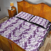 Hawaii Ti Leaf Maile Tuberose Lei Quilt Bed Set With Hanalei Leaf Purple LT05 - Polynesian Pride