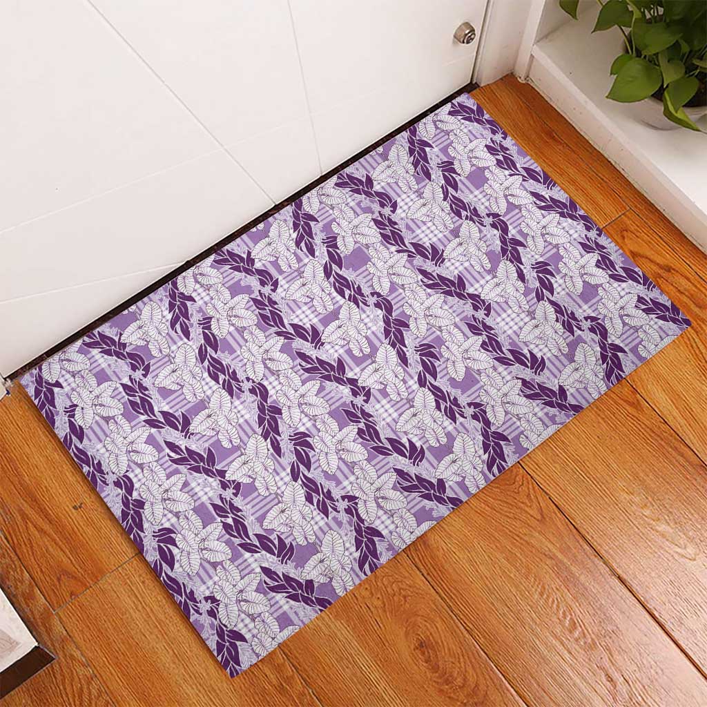 Hawaii Ti Leaf Maile Tuberose Lei Rubber Doormat With Hanalei Leaf Purple LT05 - Polynesian Pride