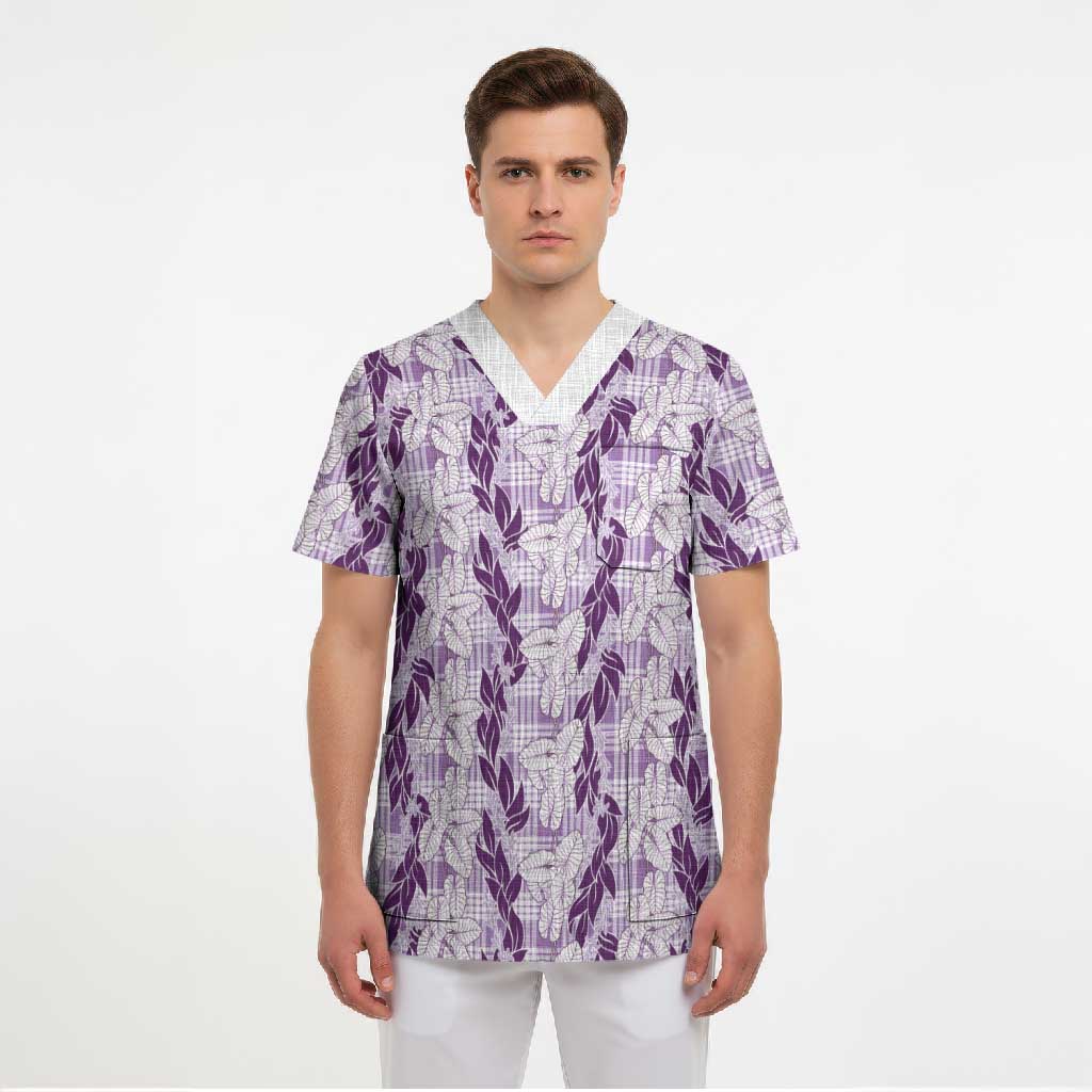 Hawaii Ti Leaf Maile Tuberose Lei Scrub Top With Hanalei Leaf Purple LT05 - Polynesian Pride