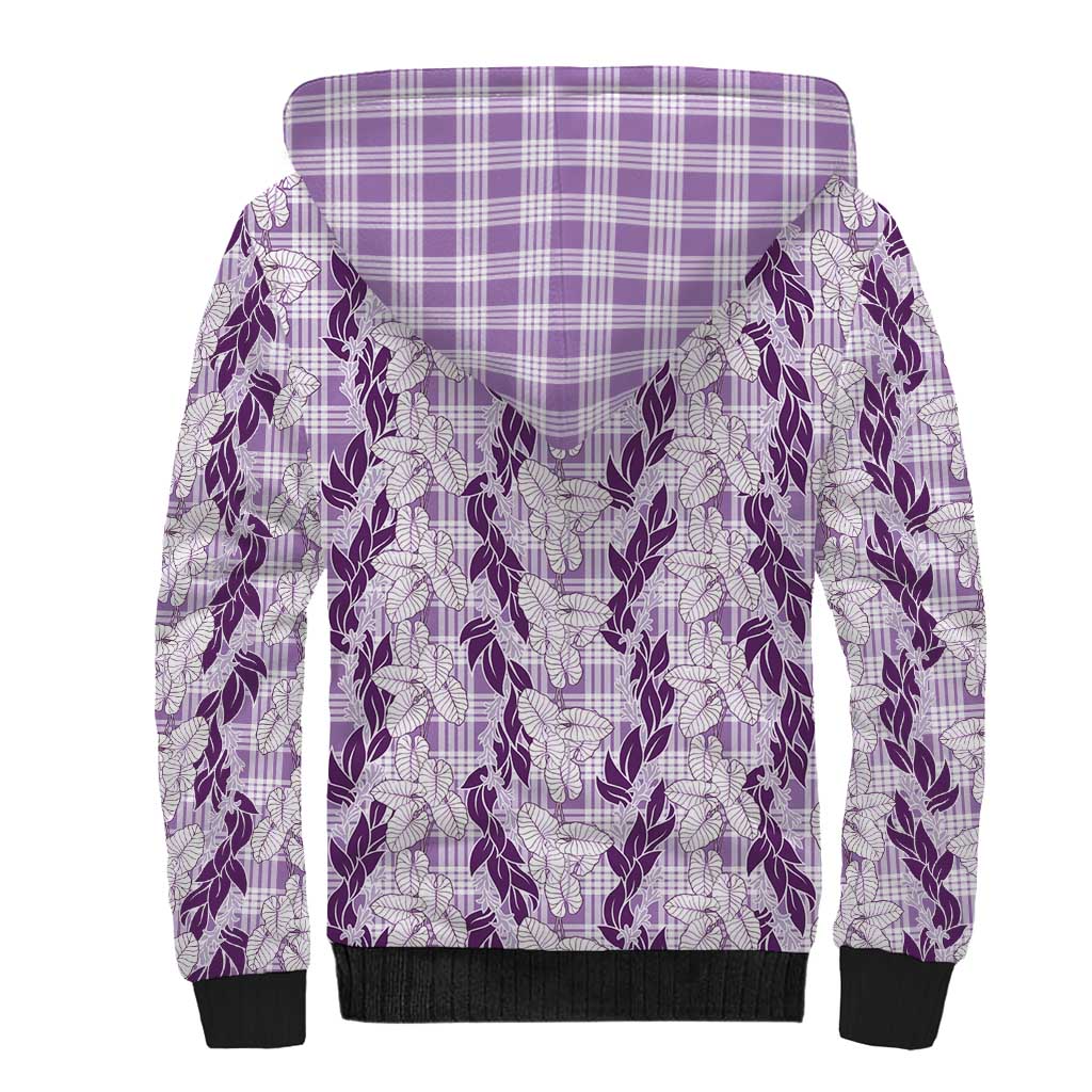 Hawaii Ti Leaf Maile Tuberose Lei Sherpa Hoodie With Hanalei Leaf Purple LT05 - Polynesian Pride