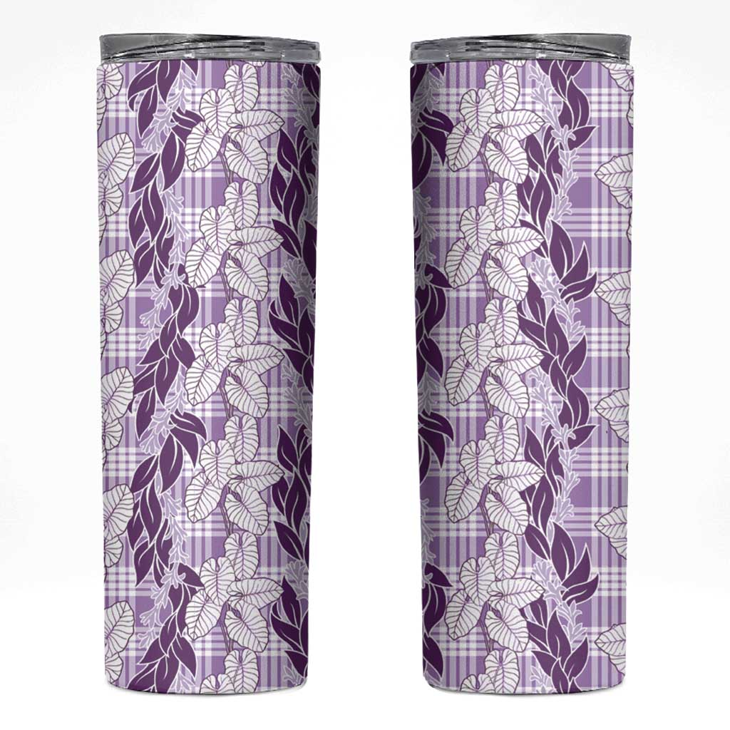 Hawaii Ti Leaf Maile Tuberose Lei Skinny Tumbler With Hanalei Leaf Purple LT05 Purple - Polynesian Pride