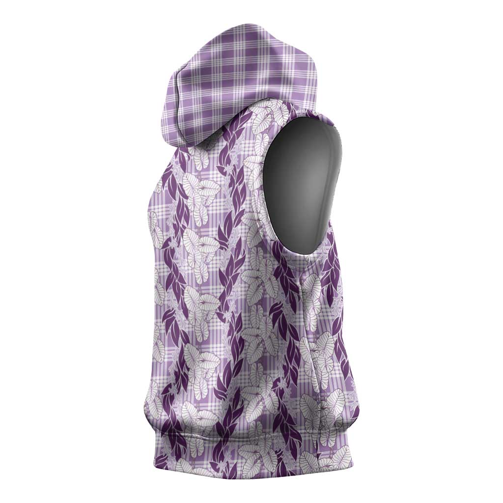 Hawaii Ti Leaf Maile Tuberose Lei Sleeveless Hoodie With Hanalei Leaf Purple LT05 - Polynesian Pride
