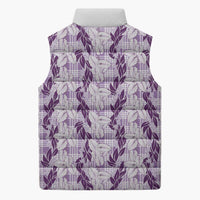 Hawaii Ti Leaf Maile Tuberose Lei Sleeveless Puffer Jacket With Hanalei Leaf Purple LT05 - Polynesian Pride